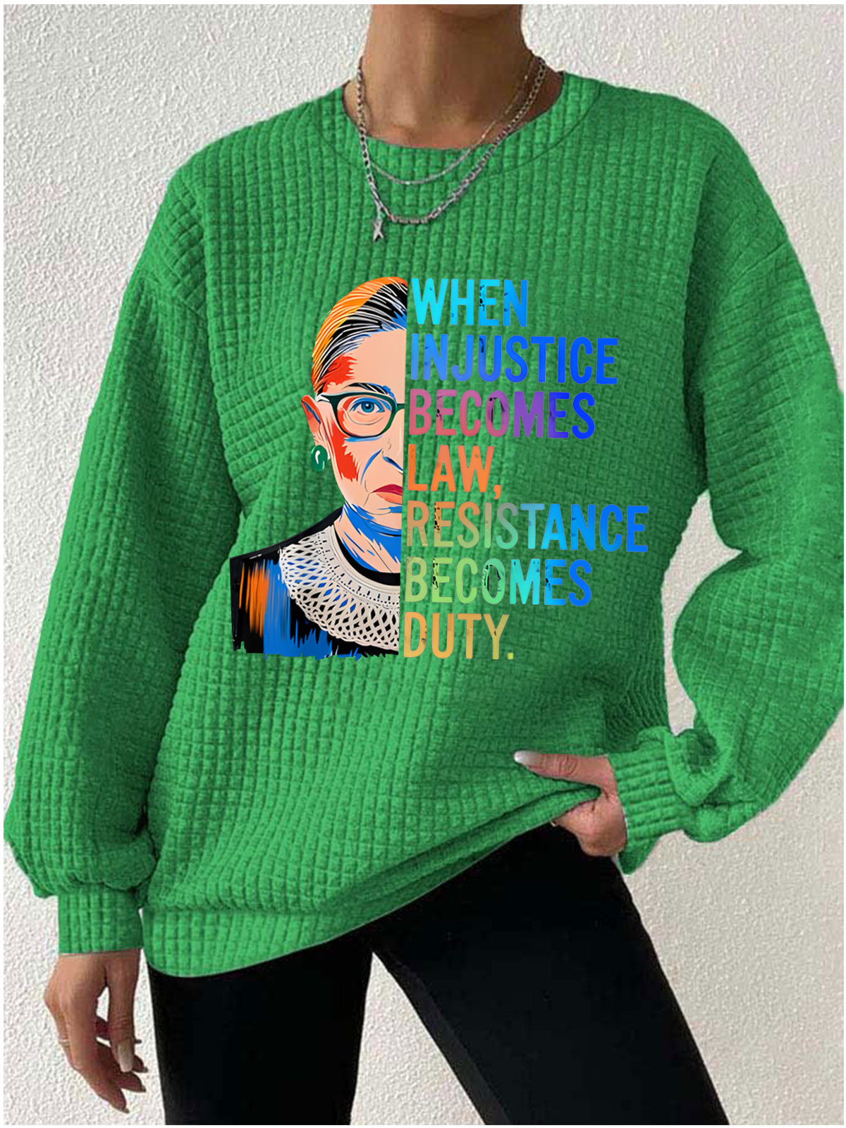 Women's When Injustice Becomes Law Resistance Becomes Duty Rbg Quote Waffle Sweatshirt
