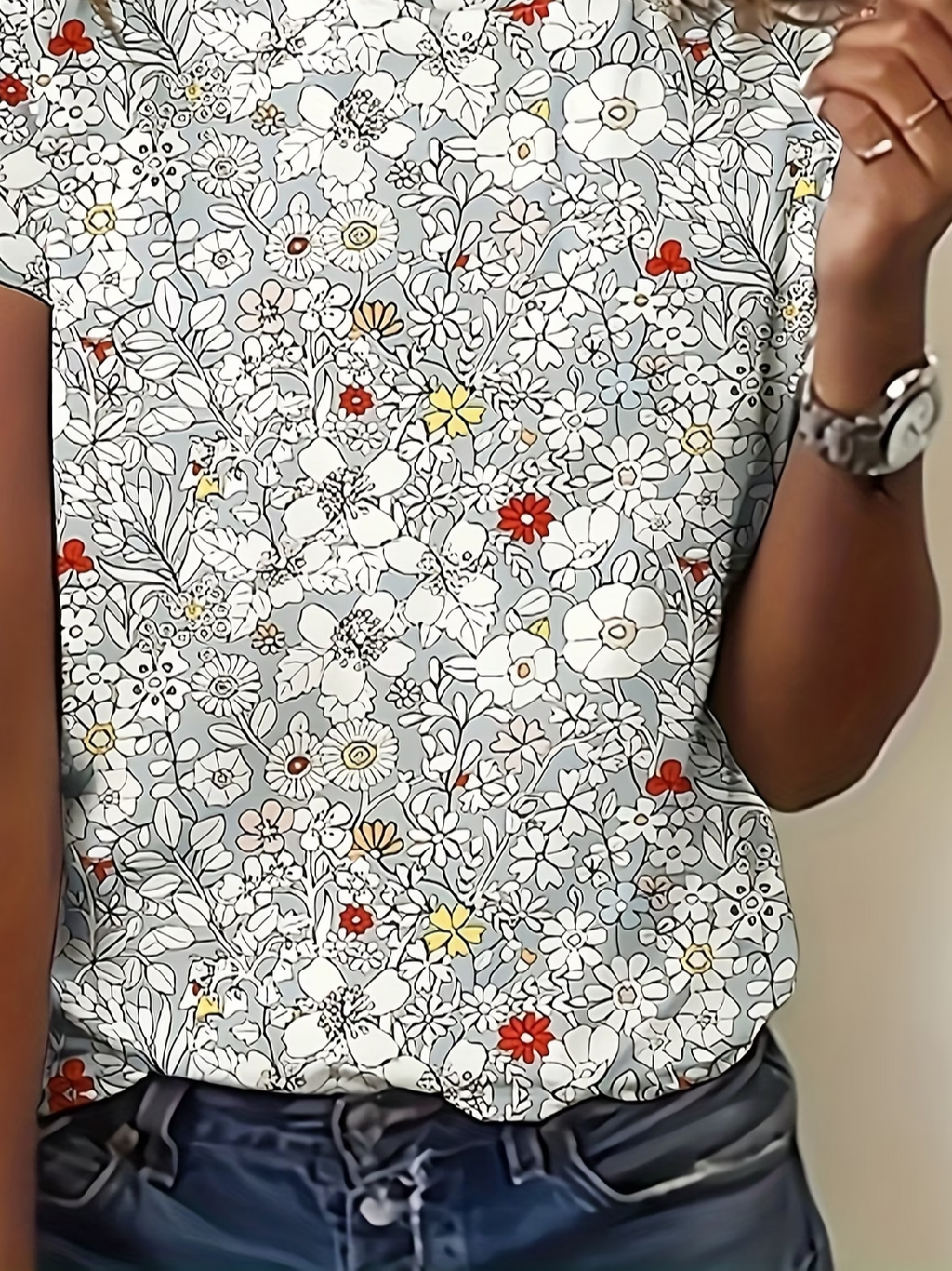 Women's Short Sleeve T-shirt Summer White Floral Printing Jersey Crew Neck Daily Going Out Casual Top