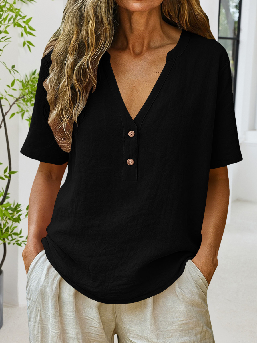 Women's Short Sleeve T-shirt Summer Blue Plain Split Joint V Neck Daily Going Out Casual Top