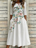 Women's Half Sleeve Summer White Floral Printing Crew Neck Daily Going Out Casual Maxi H-Line Dress