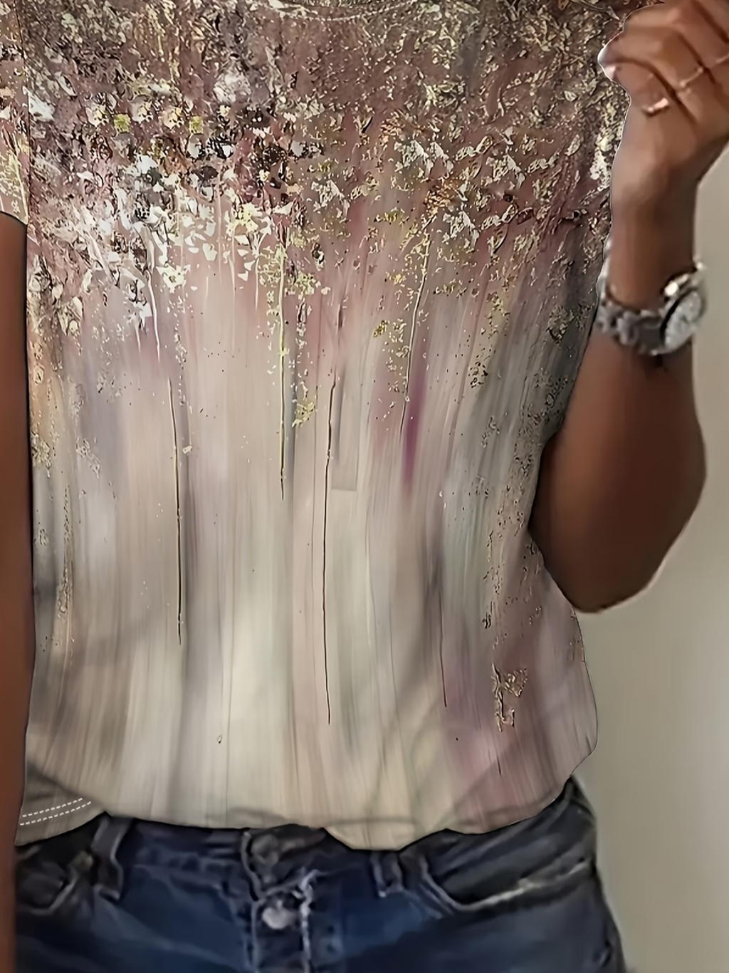 Women's Short Sleeve T-shirt Summer As Picture Abstract Printing Jersey Crew Neck Daily Going Out Casual Top
