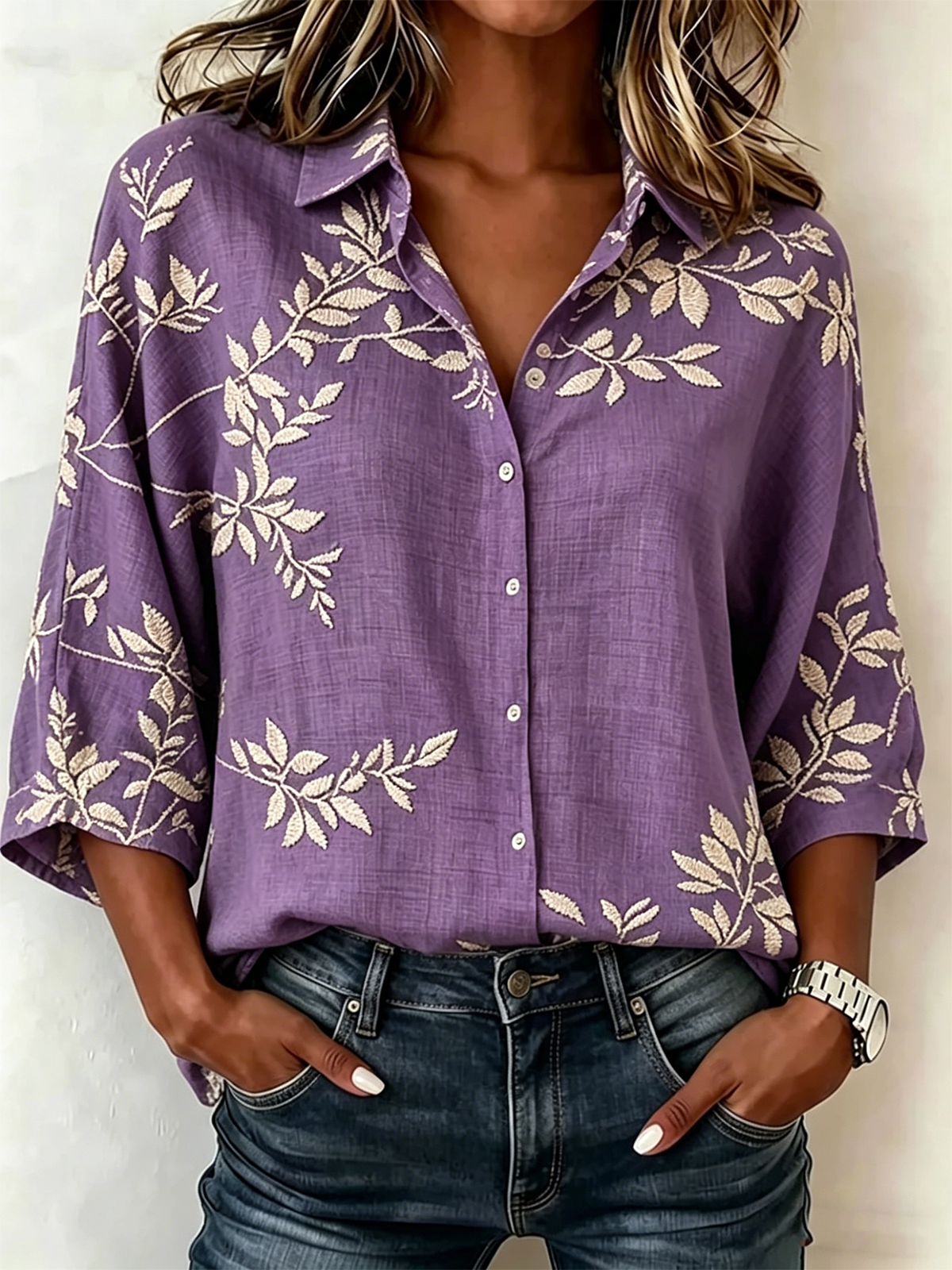 Shawl Collar Loose Vintage Cotton And Linen Blouse