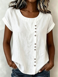 Linen Blend Vintage Crew Neck Shirt