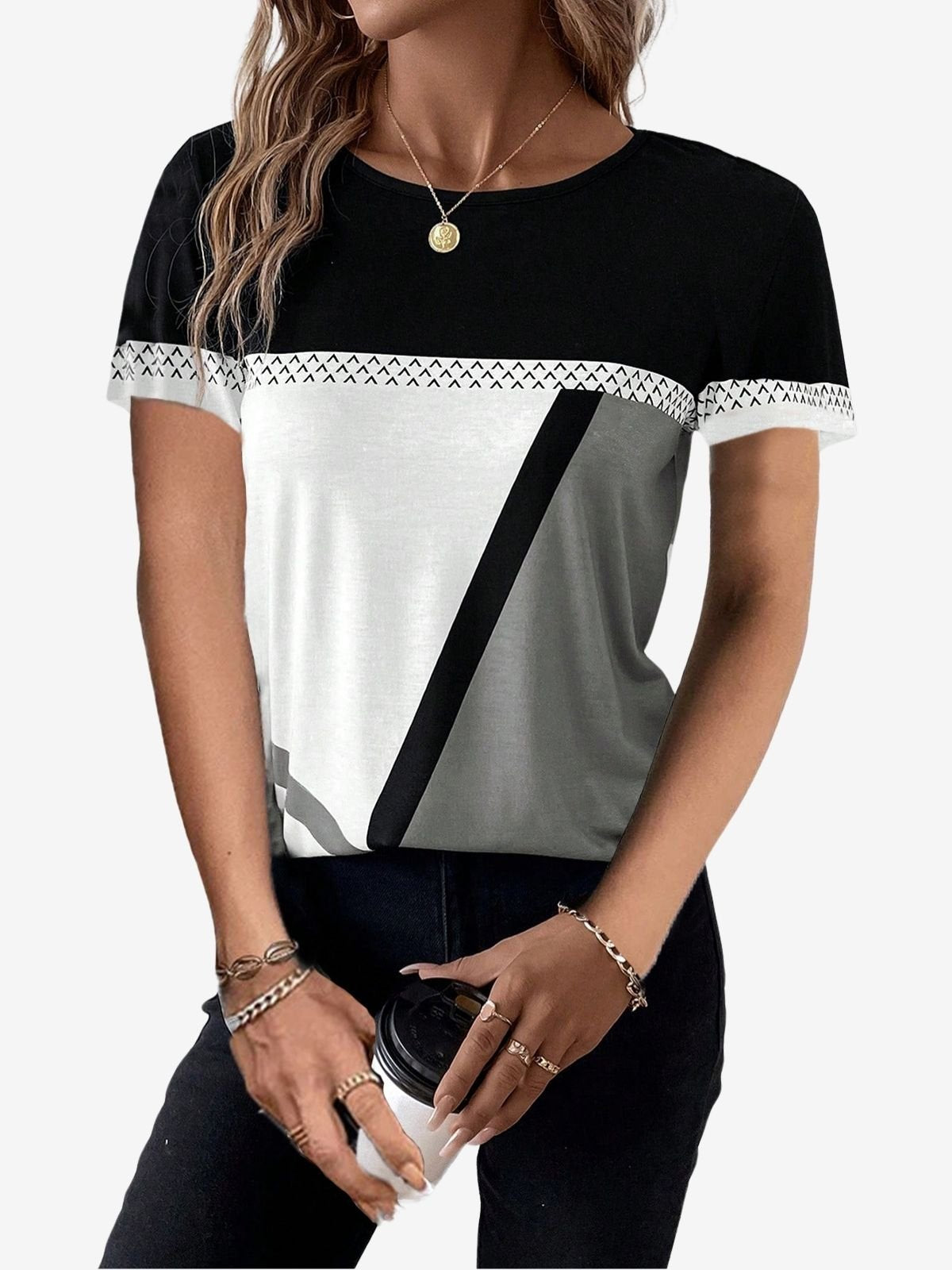 Color Block Print Crew Neck T-Shirt