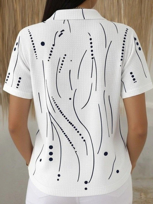 Casual Striped Loose Polo Collar T-Shirt