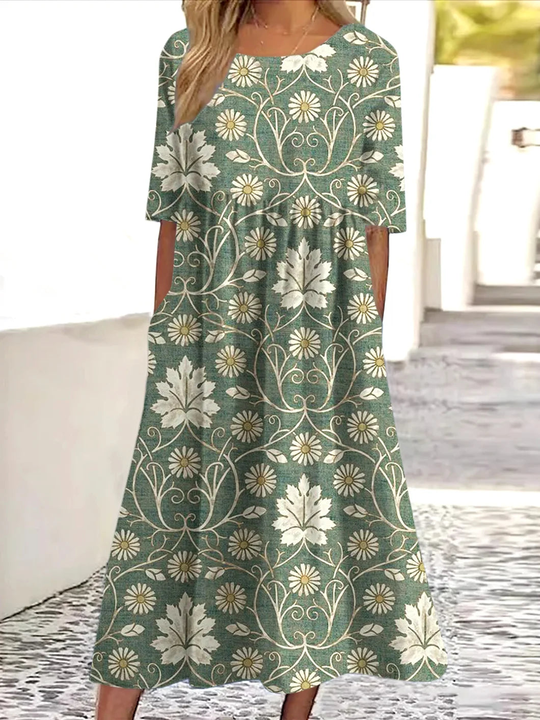 Floral Cotton Casual Dress With No