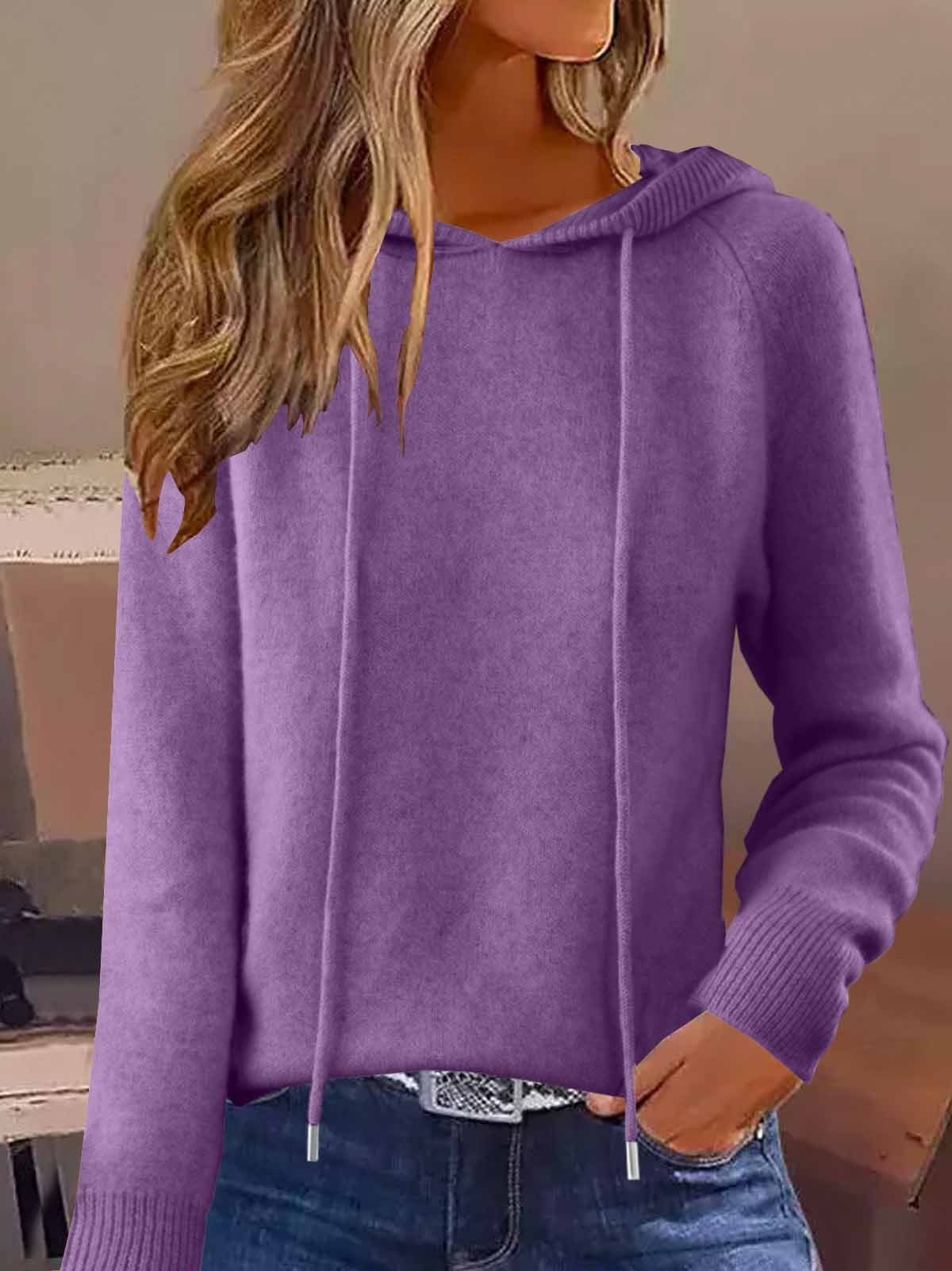 Women's Autumn And Winter Hooded Sweatshirt Solid Color Outer Wear Hooded Sweater Loose Drawstring Casual Style