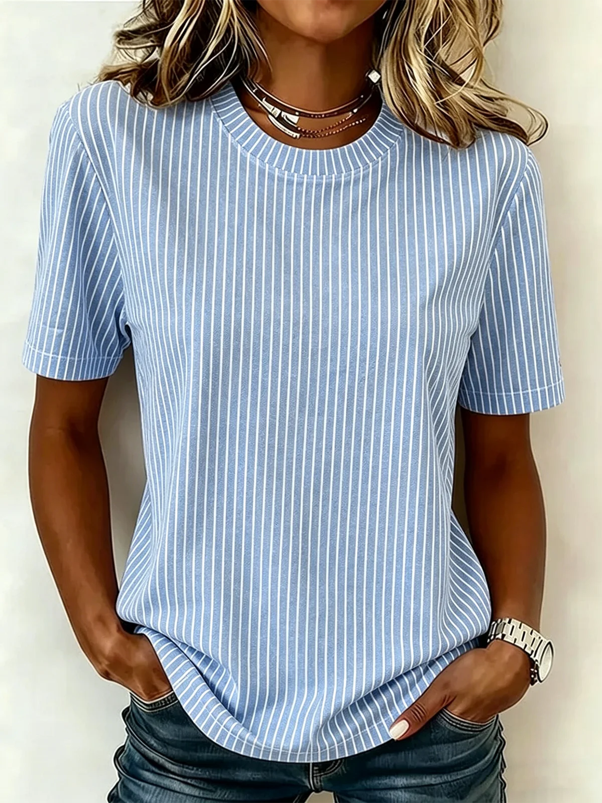 Casual Crew Neck Cotton T-Shirt