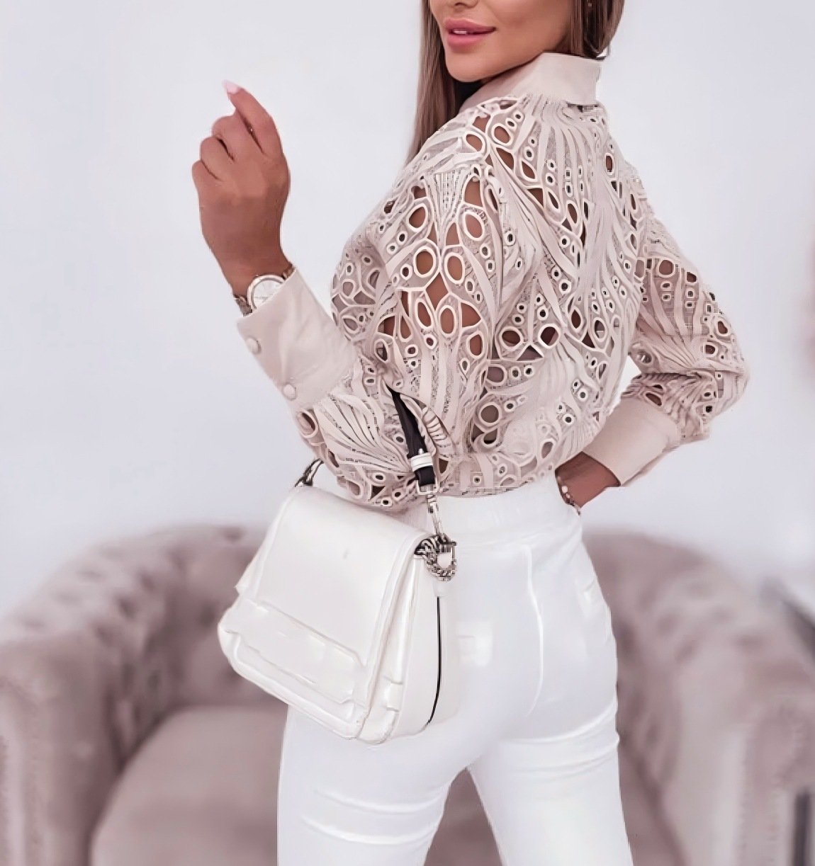 Plain Loose Elegant Shawl Collar Shirt