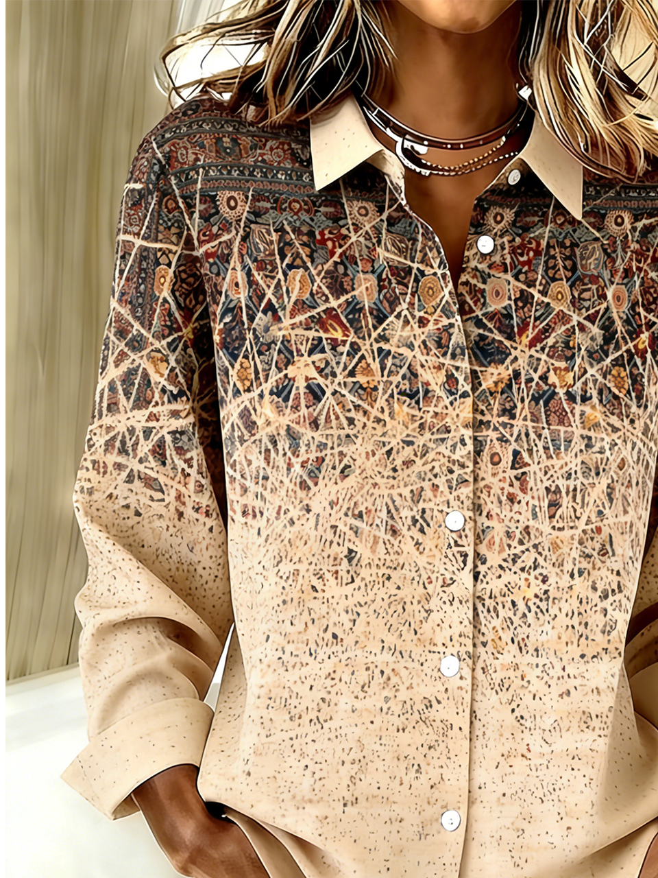 Gradient Pattern Shirt Collar Simple Shirt