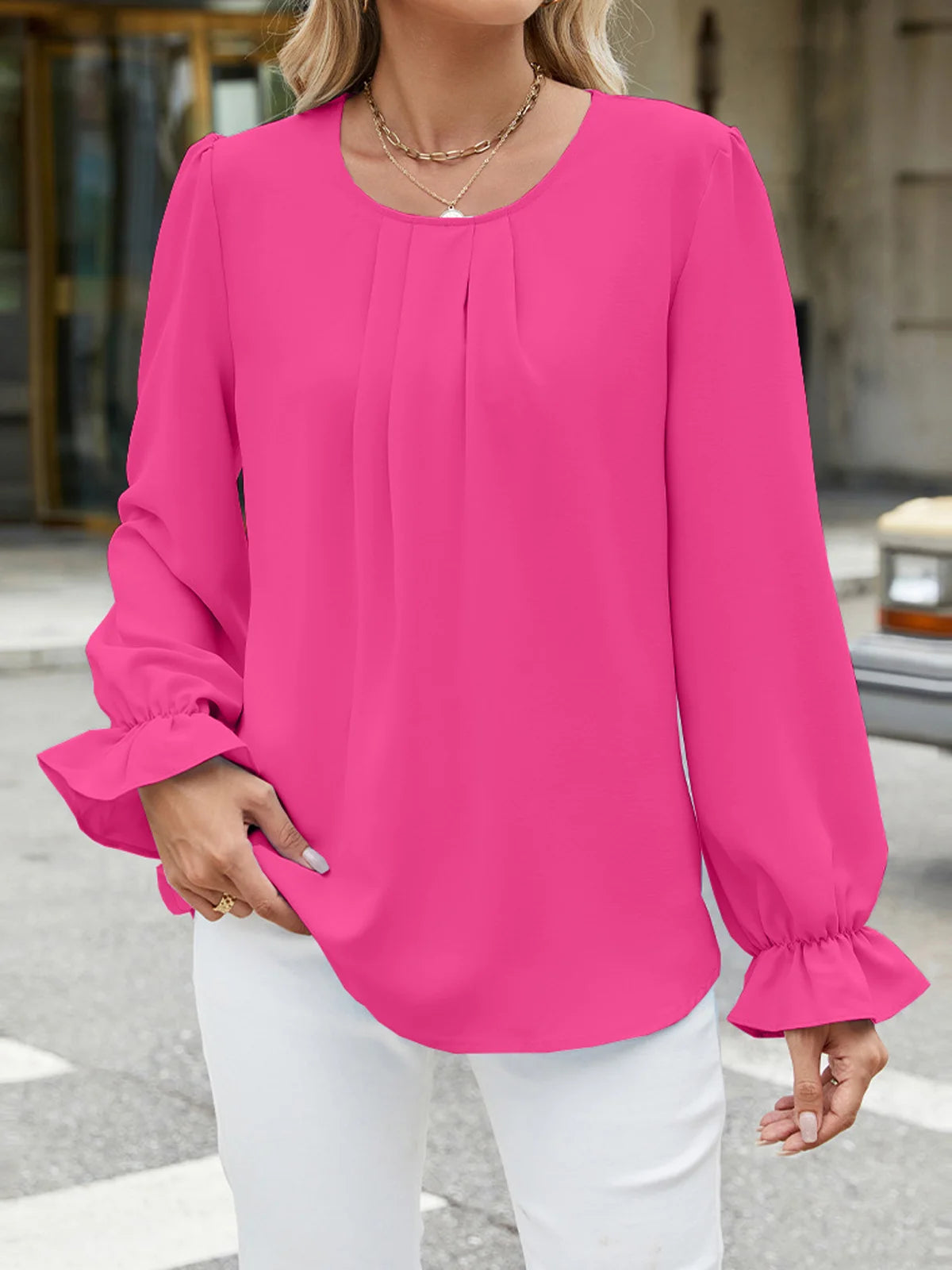 Plain Casual Crew Neck Loose Blouse