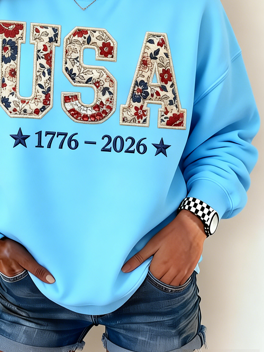 250th anniversary Loose Text Letters Casual Crew Neck Sweatshirt