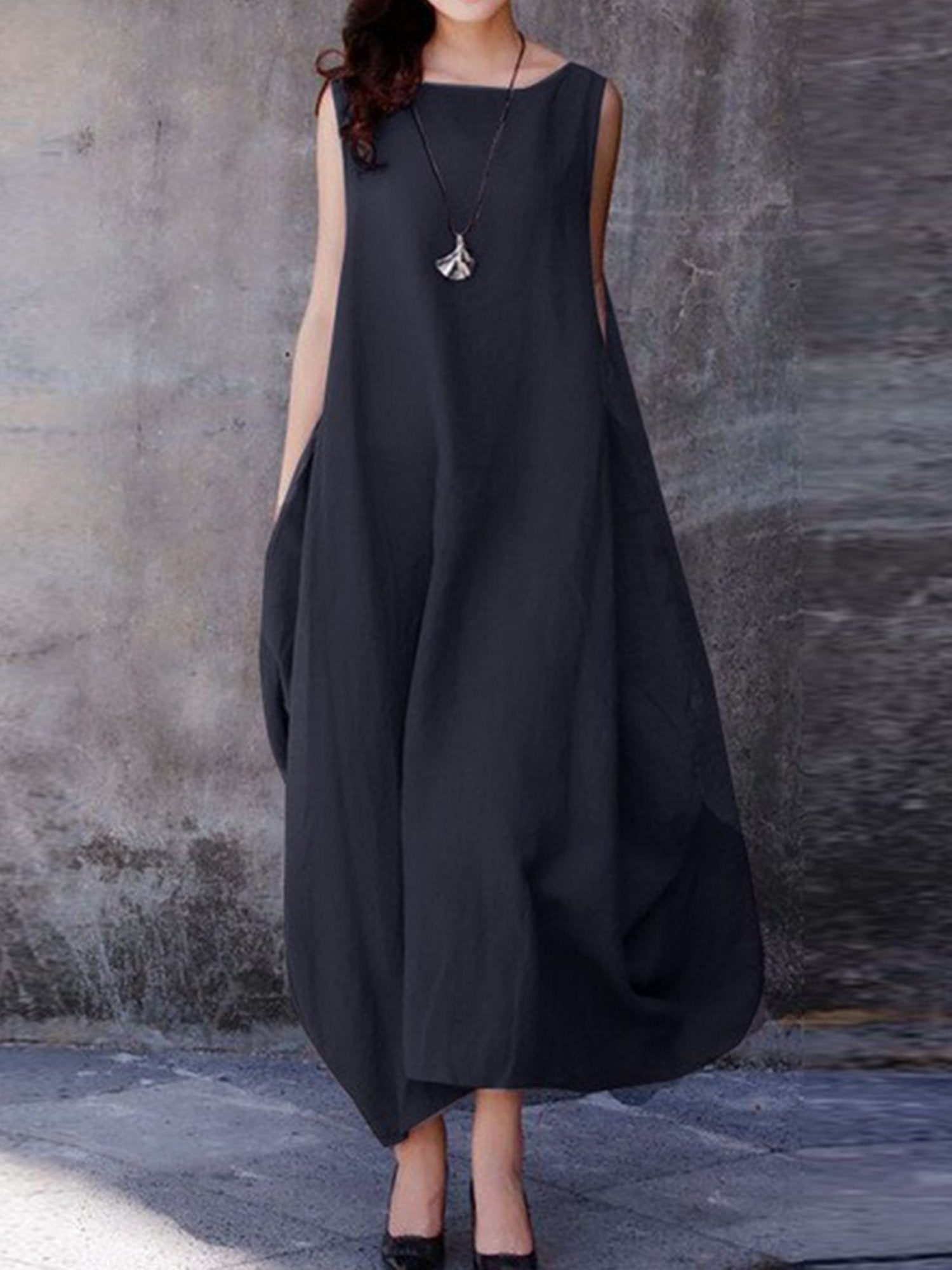 Casual Plain Crew Neck Maxi Dress