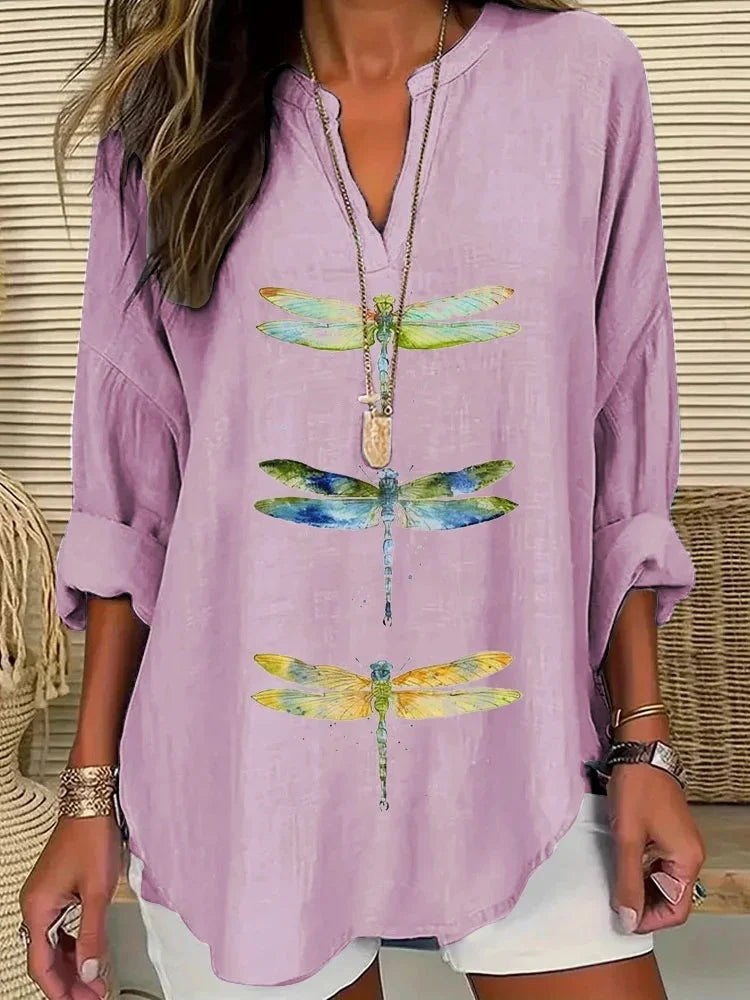 Casual Animal Shawl Collar Blouse
