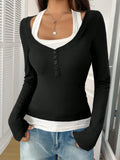 Square Neck Cotton Casual T-Shirt