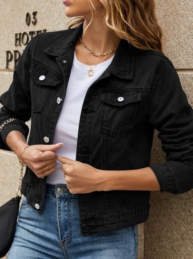 Urban Stand Collar Regular Fit Trendy Lapel Pocket Single-breasted Short Denim Jacket