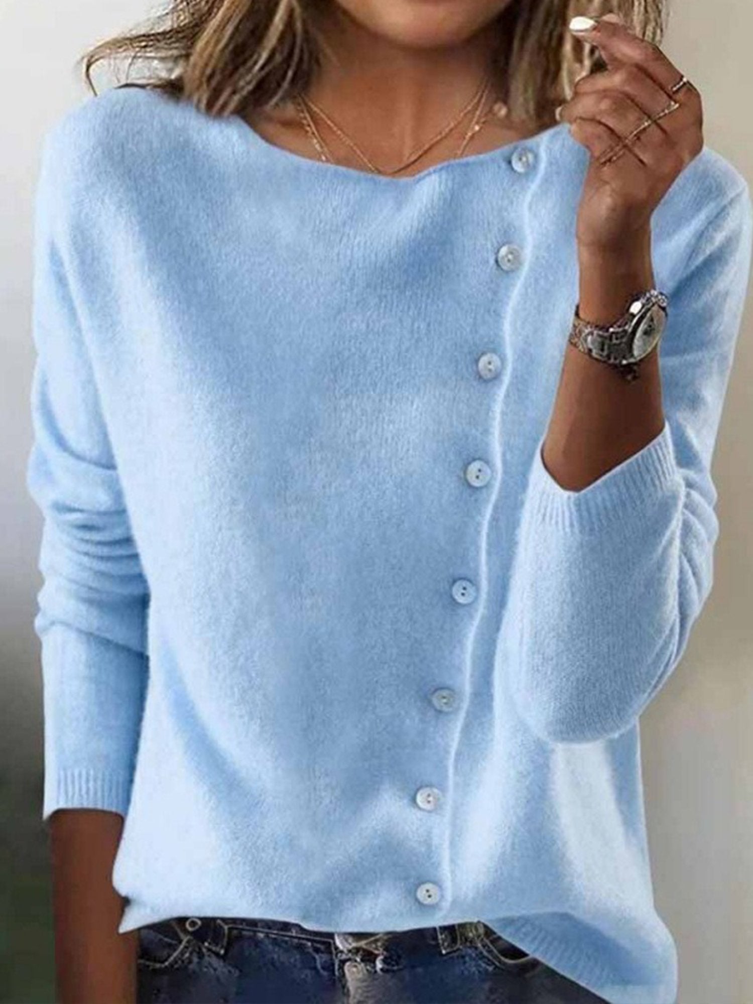 Casual Plain Crew Neck Sweater