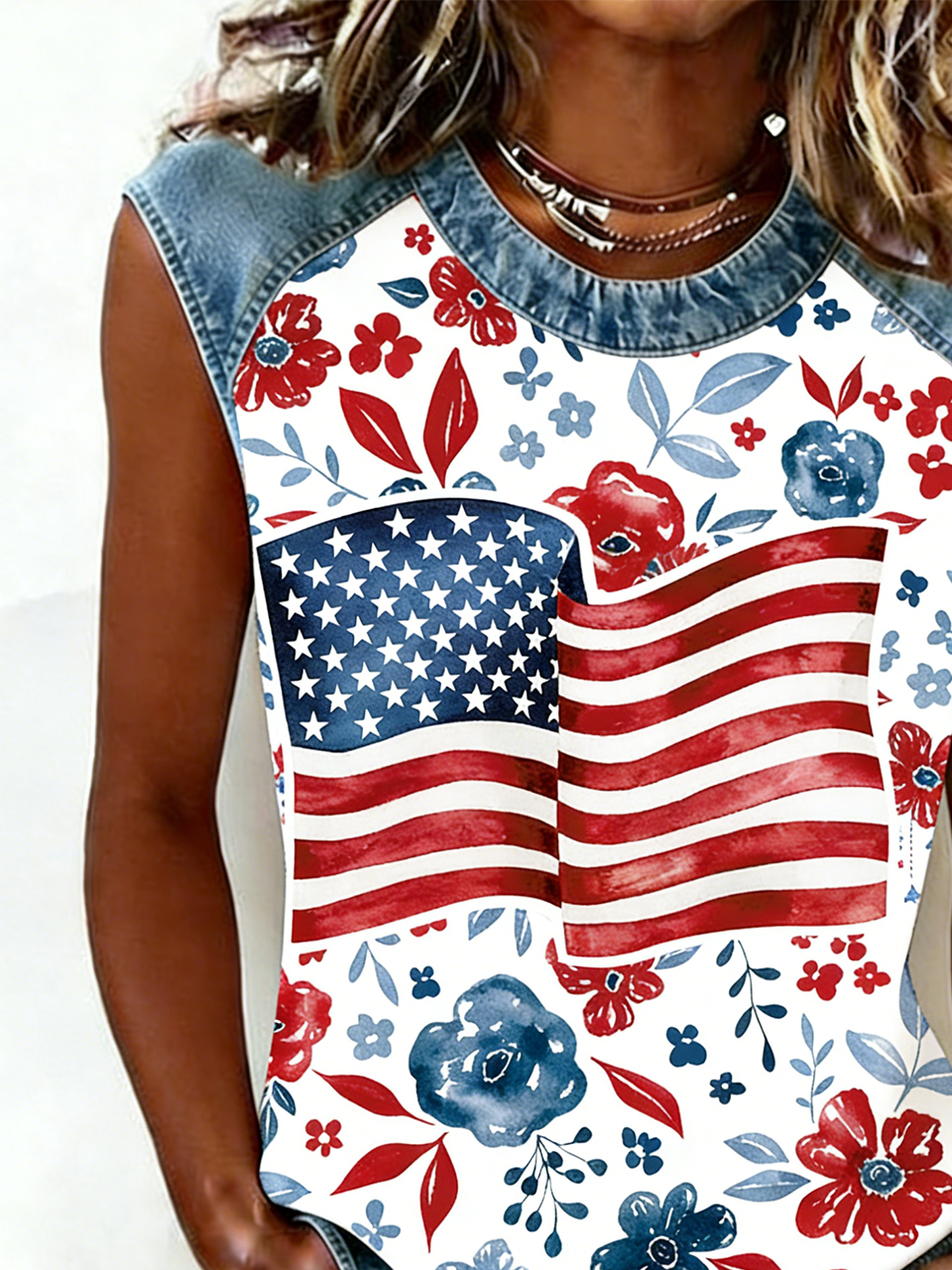 Crew Neck Floral Vintage Tank Top
