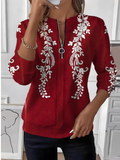 Women's Retro Art Lace Floral Pattern Long Sleeve Center Front Zipper Sweatshirt