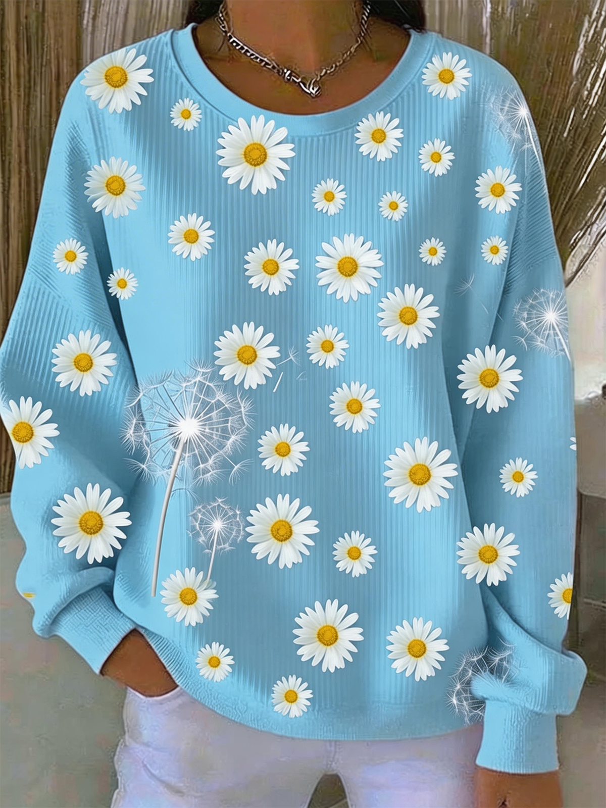 Vintage Dandelion Loose Crew Neck Sweatshirt