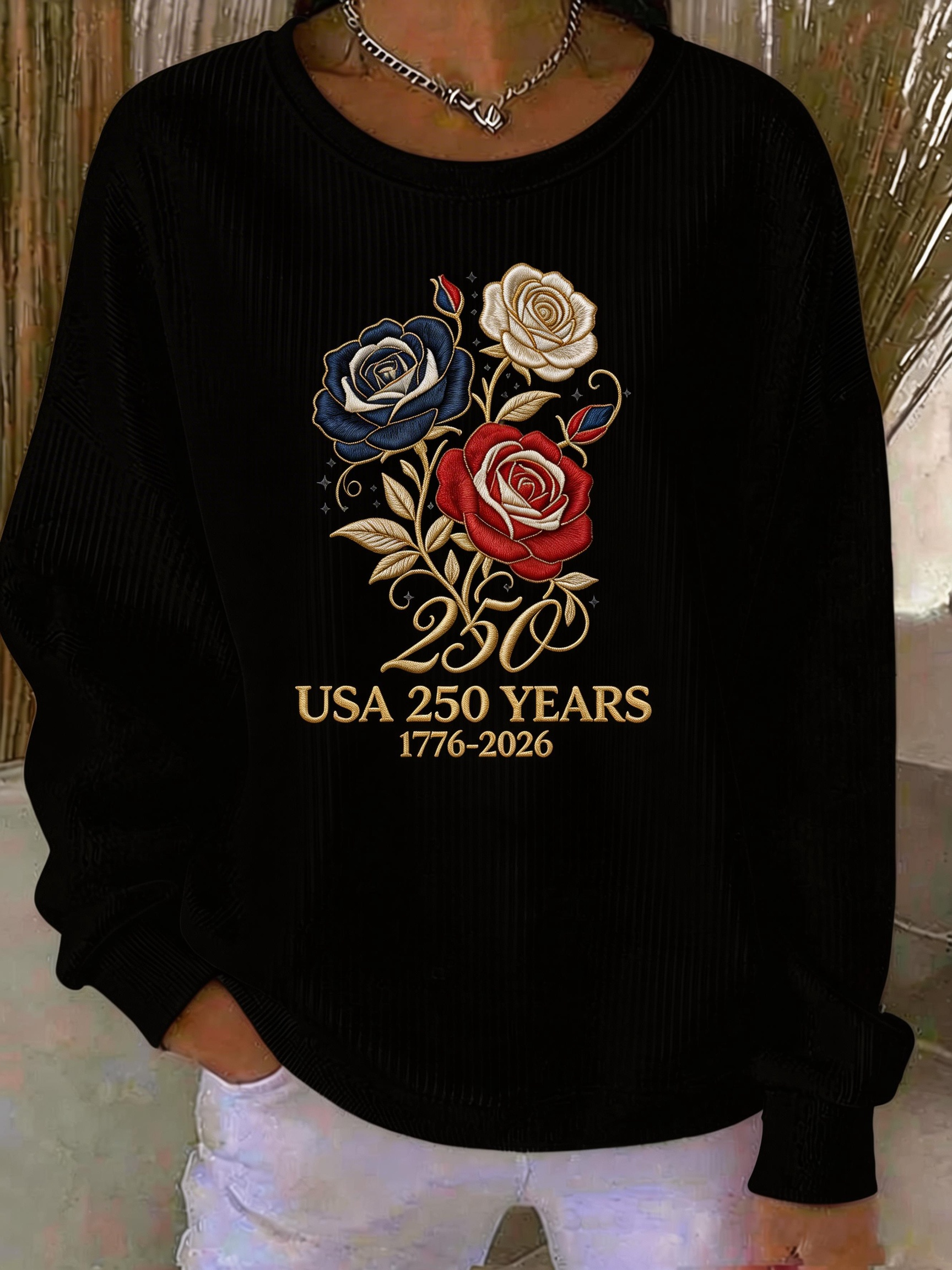 USA 250 Years Celebration Rose Print Sweatshirt