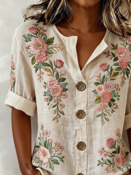 Women's Long Sleeve Shirt Spring/Fall Apricot Floral Buckle Stand Collar Daily Going Out Casual Top