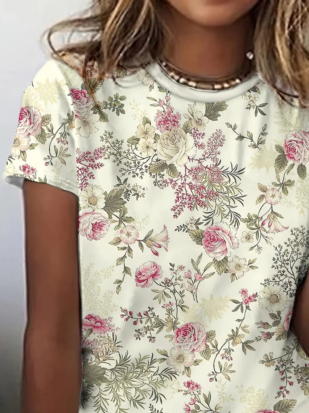 Women's Short Sleeve T-shirt Summer As Picture Floral Printing Jersey Crew Neck Daily Going Out Casual Top