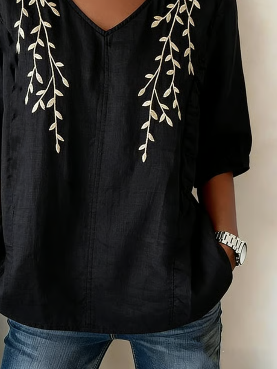 Vintage Crew Neck Loose Botanical Pattern Shirt