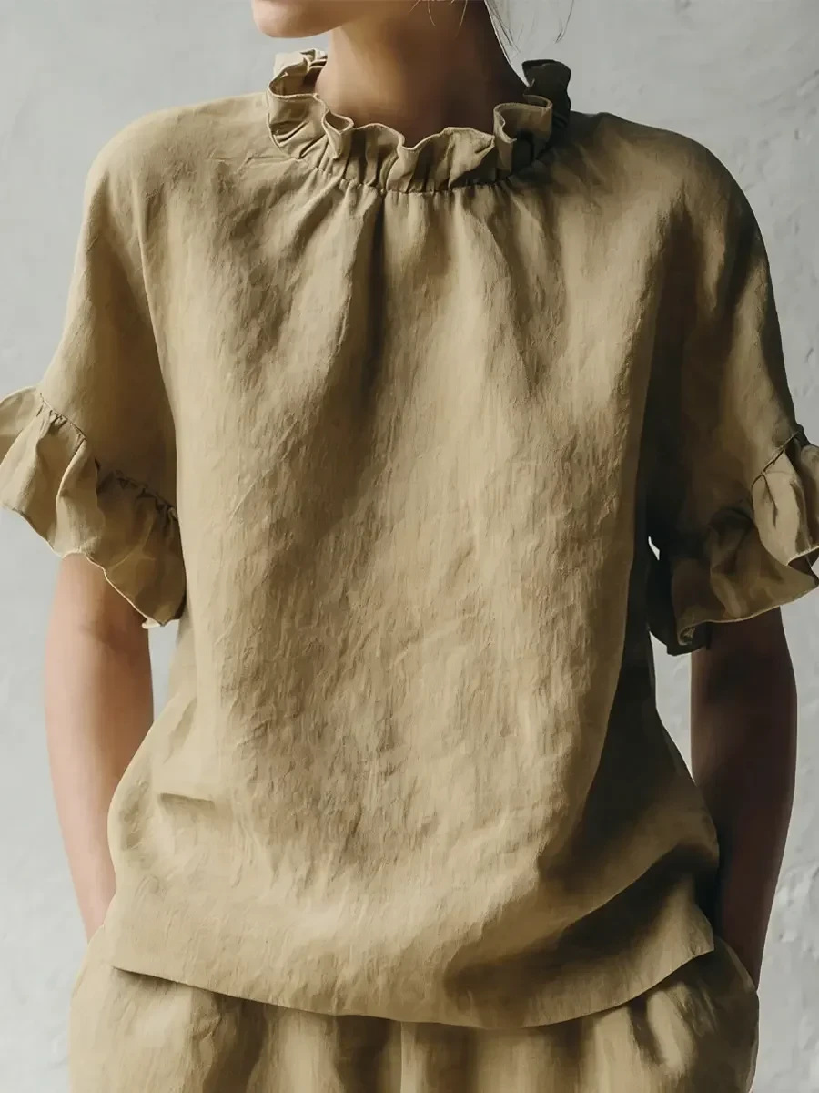 Casual Plain Lace Collar Blouse