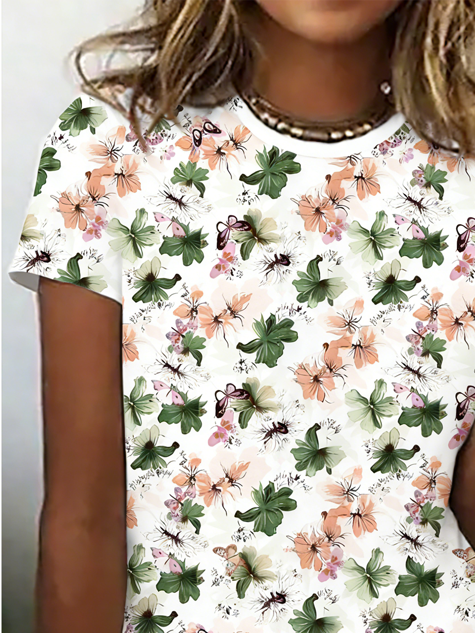 Cotton Casual Crew Neck Floral T-Shirt