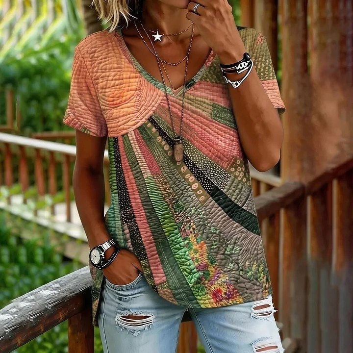 Jersey V Neck Loose Vintage T-Shirt