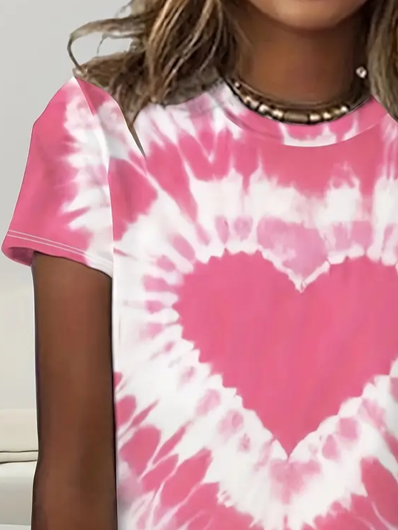 Women's Love Tie Dye Valentine's Day Casual Round Neck Short Sleeve T-Shirt