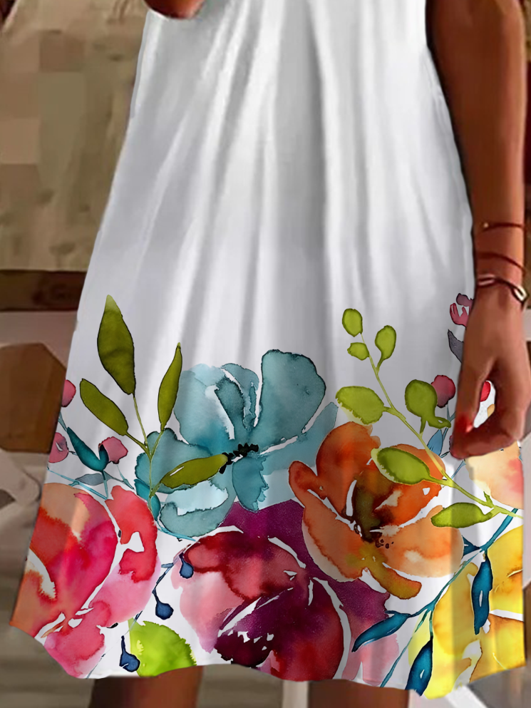 Women's Floral Spring Print Casual V Neck Short Sleeve Dress