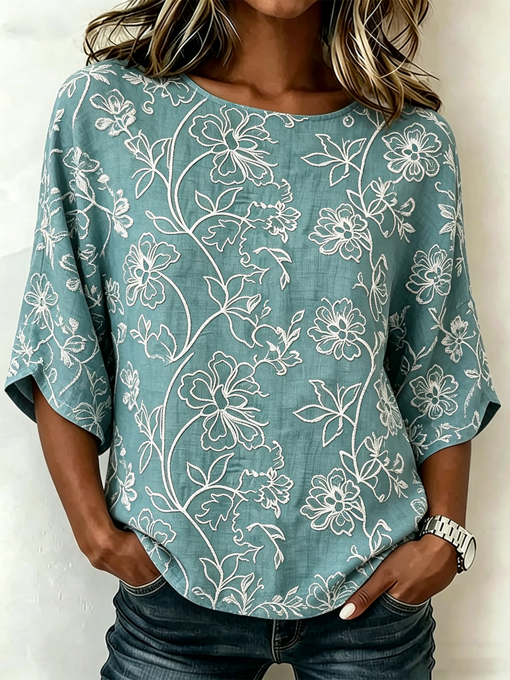 Vintage Floral Loose Cotton And Linen Shirt