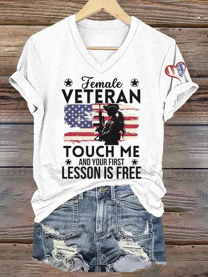 Women's I'm Not Just Daddy's Girl I'm A Veteran's Daughter Printed Casual V-Neck T-Shirt