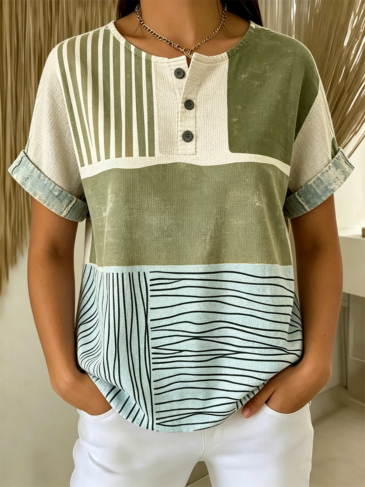 Others Geometric Vintage Loose T-Shirt