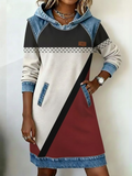 Women's Abstract Print Patchwork Denim Casual Dress
