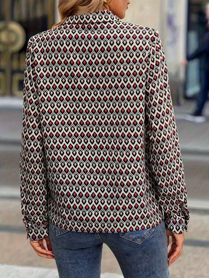 Women's Long Sleeve Shirt Spring/Fall As Picture Abstract Shawl Collar Daily Going Out Casual Top