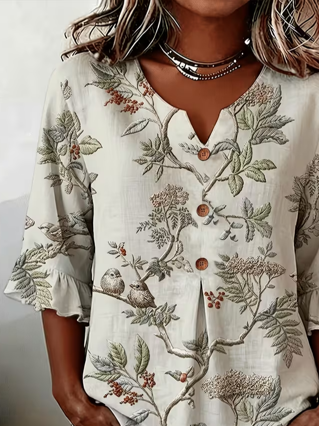 Women's Half Sleeve Blouse Summer As Picture Floral Printing V Neck Daily Going Out Vintage Top
