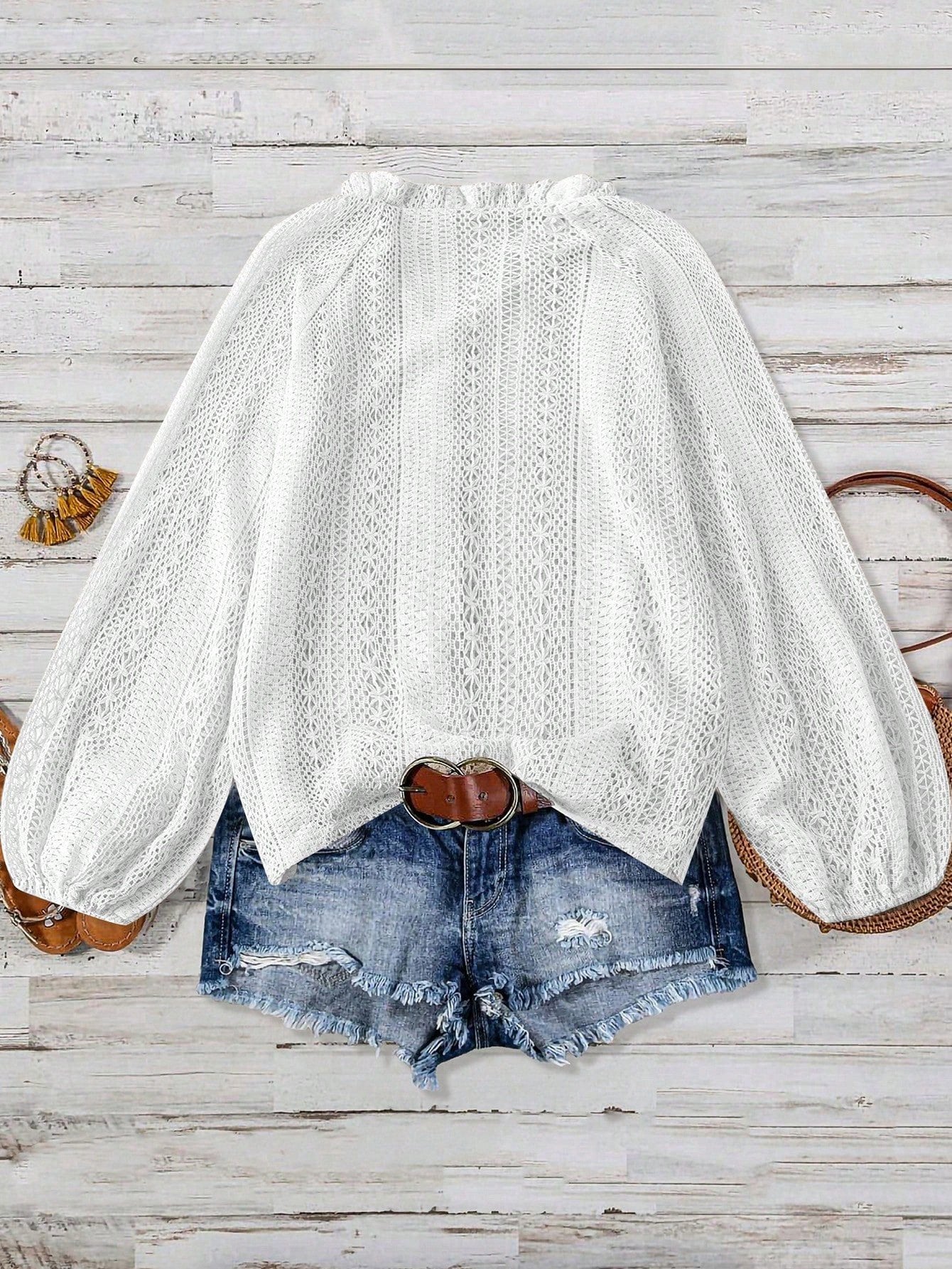 Women's Long Sleeve Shirt Spring/Fall White Plain Split Joint V Neck Daily Going Out Casual Top