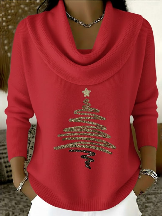 Regular Fit Christmas Casual Cowl Neck Sweater