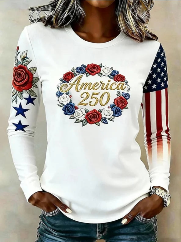Women's Long Sleeve T-shirt Spring/Fall White Text Letters Printing Jersey Crew Neck Daily Going Out Casual Top