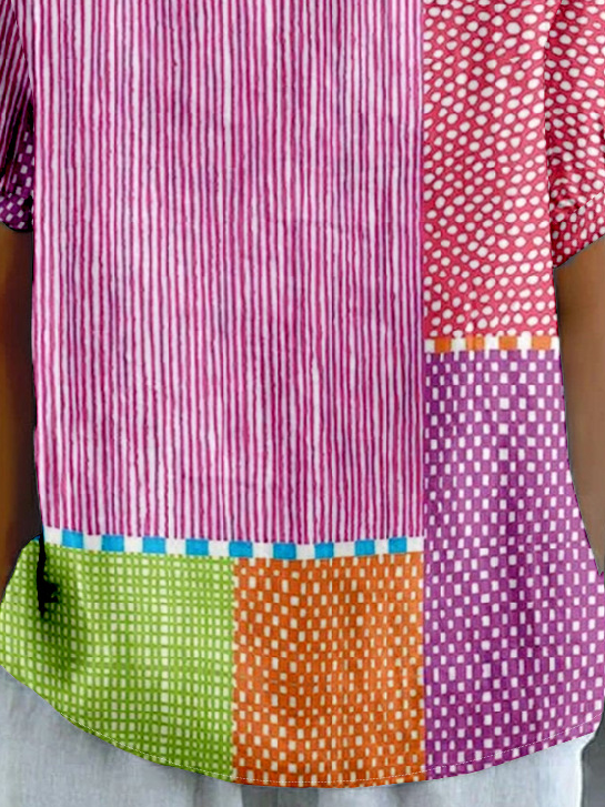 Striped Shawl Collar Casual Loose T-Shirt