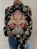 Women Casual Ethnic Polyester Micro-Elasticity Loose Turtleneck Sweatshirt