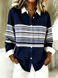 Striped Shirt Collar Loose Vintage Shirt