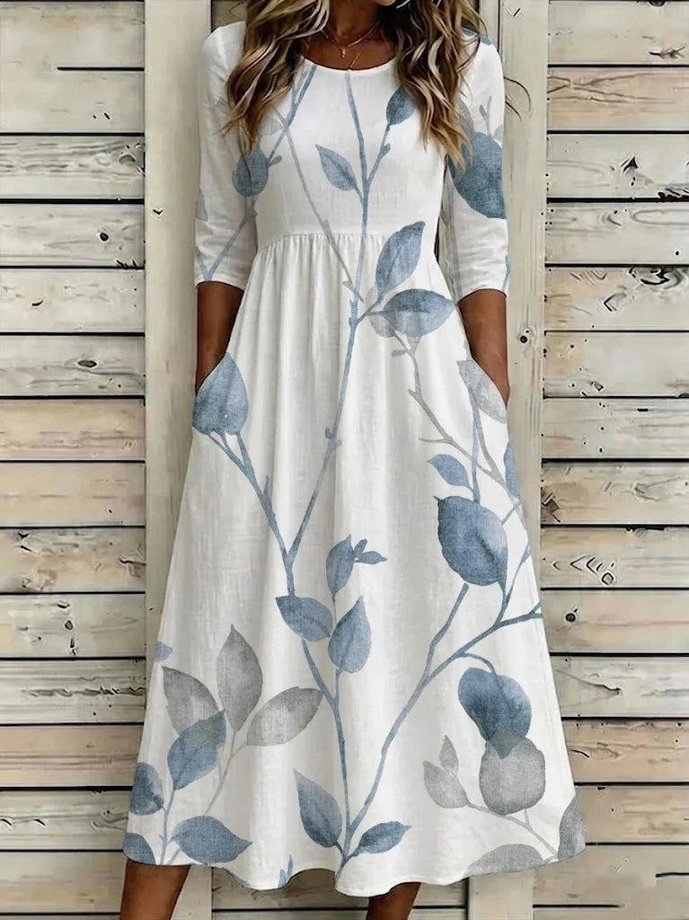 Women's Half Sleeve Summer White Floral Printing Crew Neck Daily Going Out Casual Maxi H-Line Dress