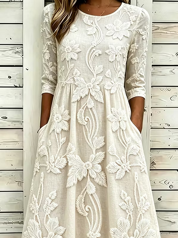 Women's Half Sleeve Summer Apricot Floral Printing Crew Neck Daily Going Out Casual Maxi H-Line Dress