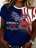 Women's Short Sleeve T-shirt Summer Purplish Blue Floral Printing Jersey Crew Neck Daily Going Out Casual Top