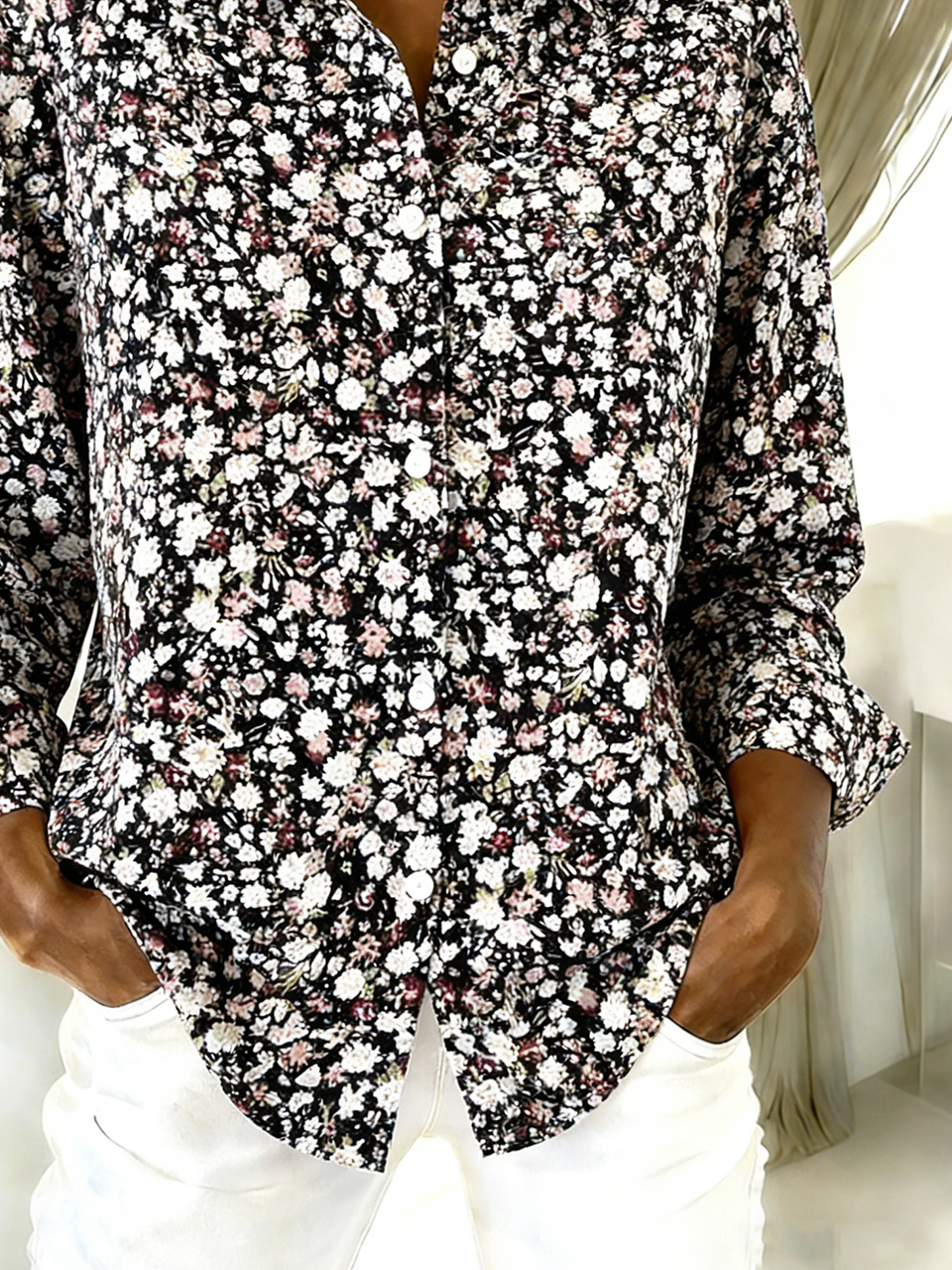 Loose Ditsy Floral Shirt Collar Casual Shirt