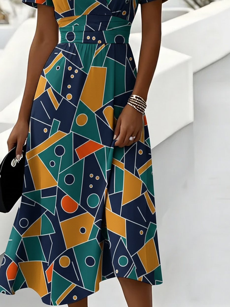 Regular Fit V Neck Elegant Dress With No